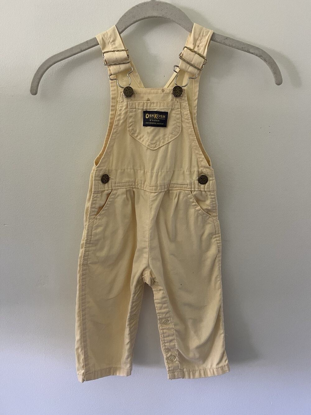 Vintage 80s OshKosh B'Gosh Butter Yellow Overalls Vestbak Jumper Size 18m USA